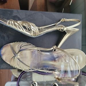 NWOT Ralph Lauren Gold Strappy Sandals with 4" Heel - Size 9B.